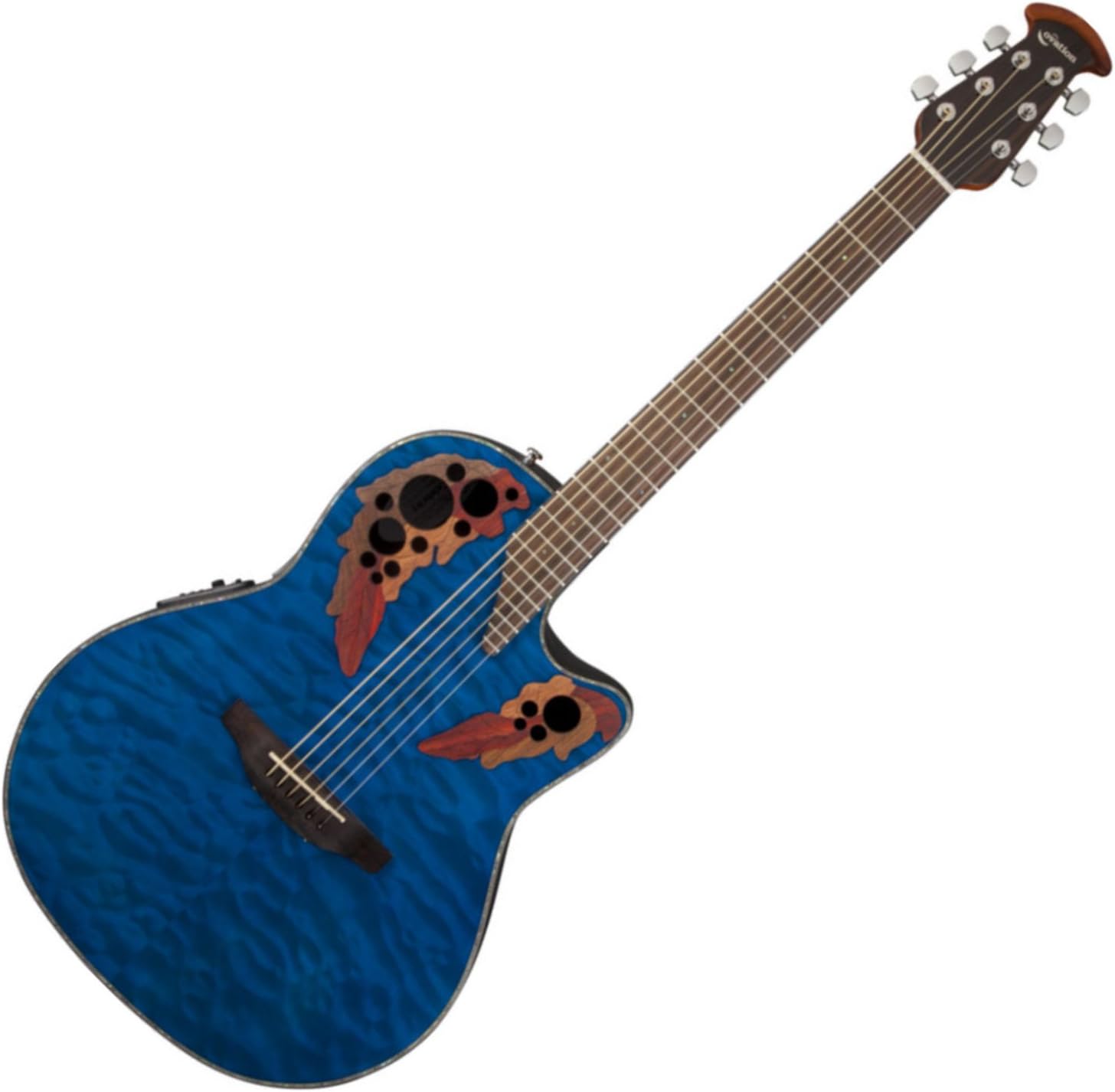 Ovation CE44P-8TQ Celebrity Elite Plus Mid-Depth Transparent Blue Quilt A/E Guit