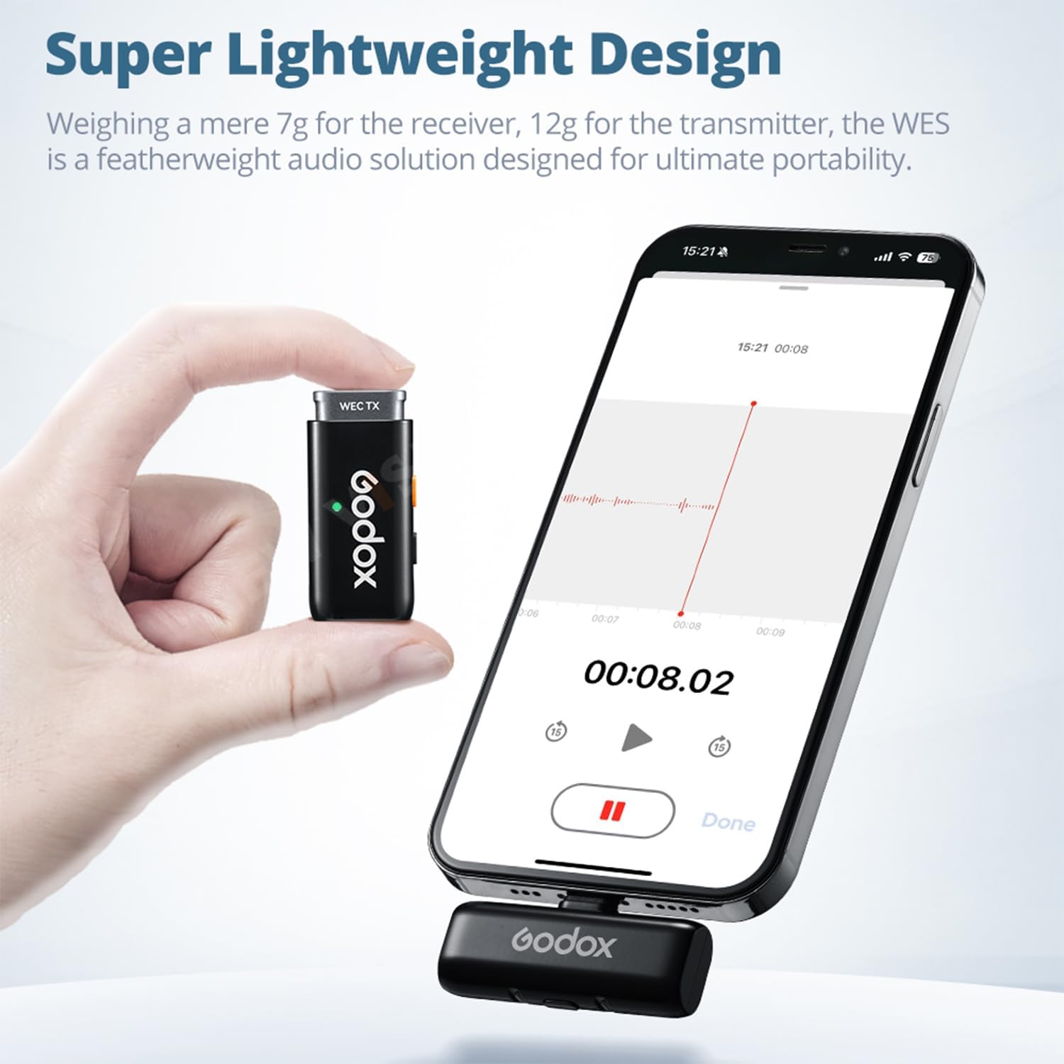 GODOX WES1 KIT2 Wireless Lavalier Microphone for iPhone, MFi Certified, Plug and Play Noise Cancelling Lapel Mic with 656ft Transmission, Charging Case, Compatible with iPhone,ipad (WES1 KIT2)