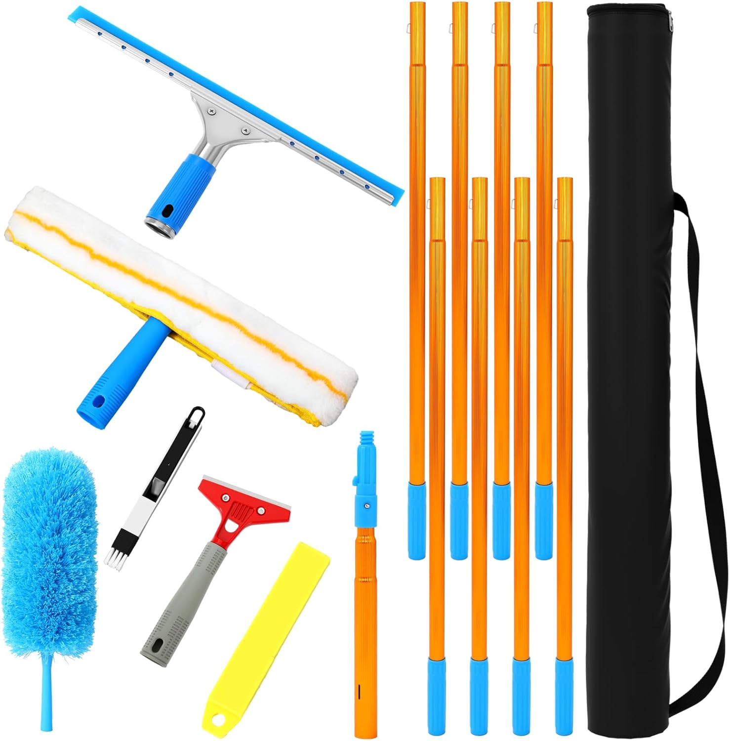 Leinuosen 20 Pcs 6-30 ft Telescopic Window Squeegee for Home 20 in 1 Cleaning Duster Kit Shower Squeegee for Glass Doors Outdoor Extendable Window Cleaner Tool Floor Tile Wall Car
