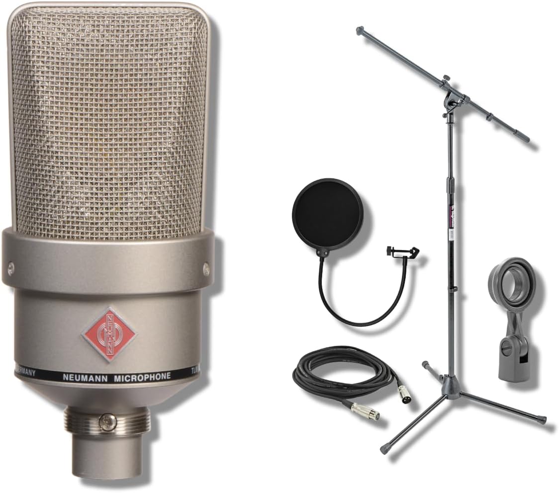 Neumann TLM 103 Large-Diaphragm Condenser Microphone for Studio Recording with On-Stage Stands MS7701B Mic Stand, Professional Grade XLR Cable and Microphone Pop Filter