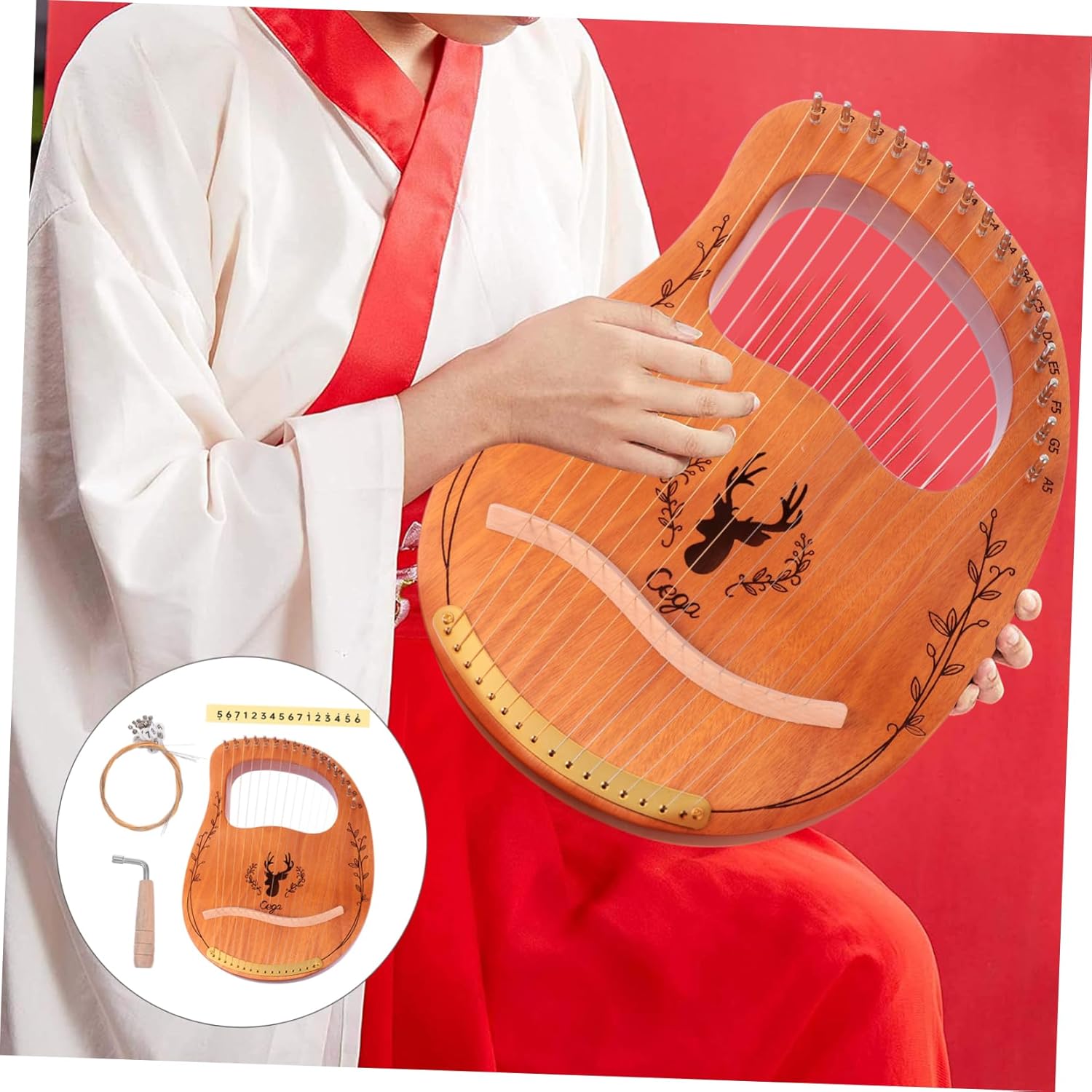 FAVOMOTO 1set String Harp Portable Lyre Harp for Beginners Made of Polished Wood Melodious Sound for Relaxation and Music Practice