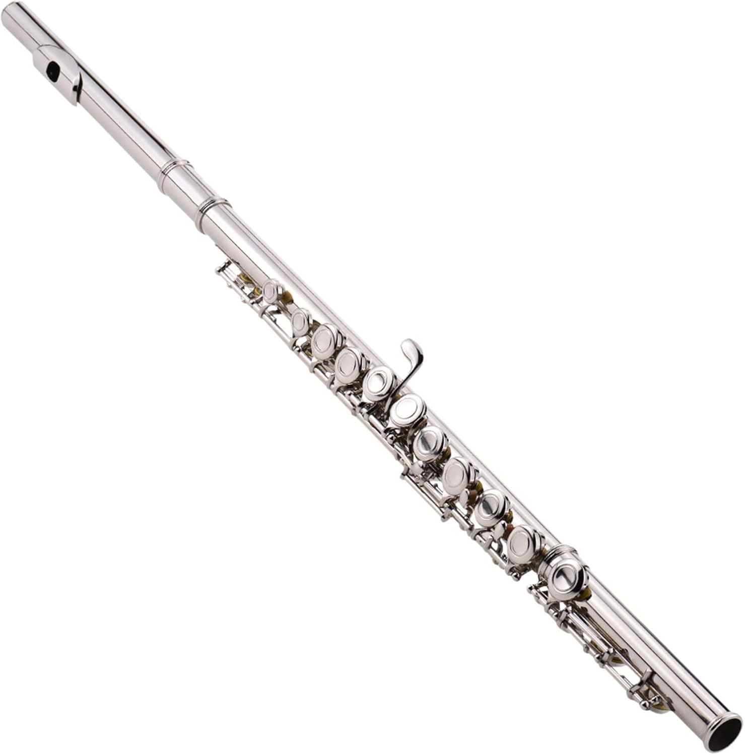 Flute Kit Flute Silver Plated 16 Holes C Key Cupronickel Woodwind Instrument with Cleaning Cloth Stick Gloves Mini Bag Intermediate Flute