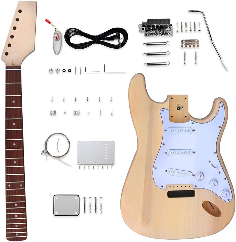 Yinfente DIY Guitar Kit With Basswood Body Maple Neck With Rosewood Fretboard 6 String DIY Electric Guitar Kit With All Components To Build Your Own Guitar