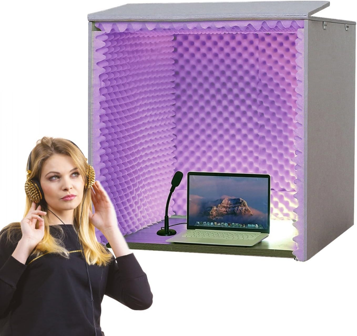 Sound Isolation Room for Home Studio, Portable Vocal Booth Sound Booth Recording Equipment, Desktop Soundproof Cover, Microphone Isolation Booth Box, for Home Studio, Music Recording (Color : Purple