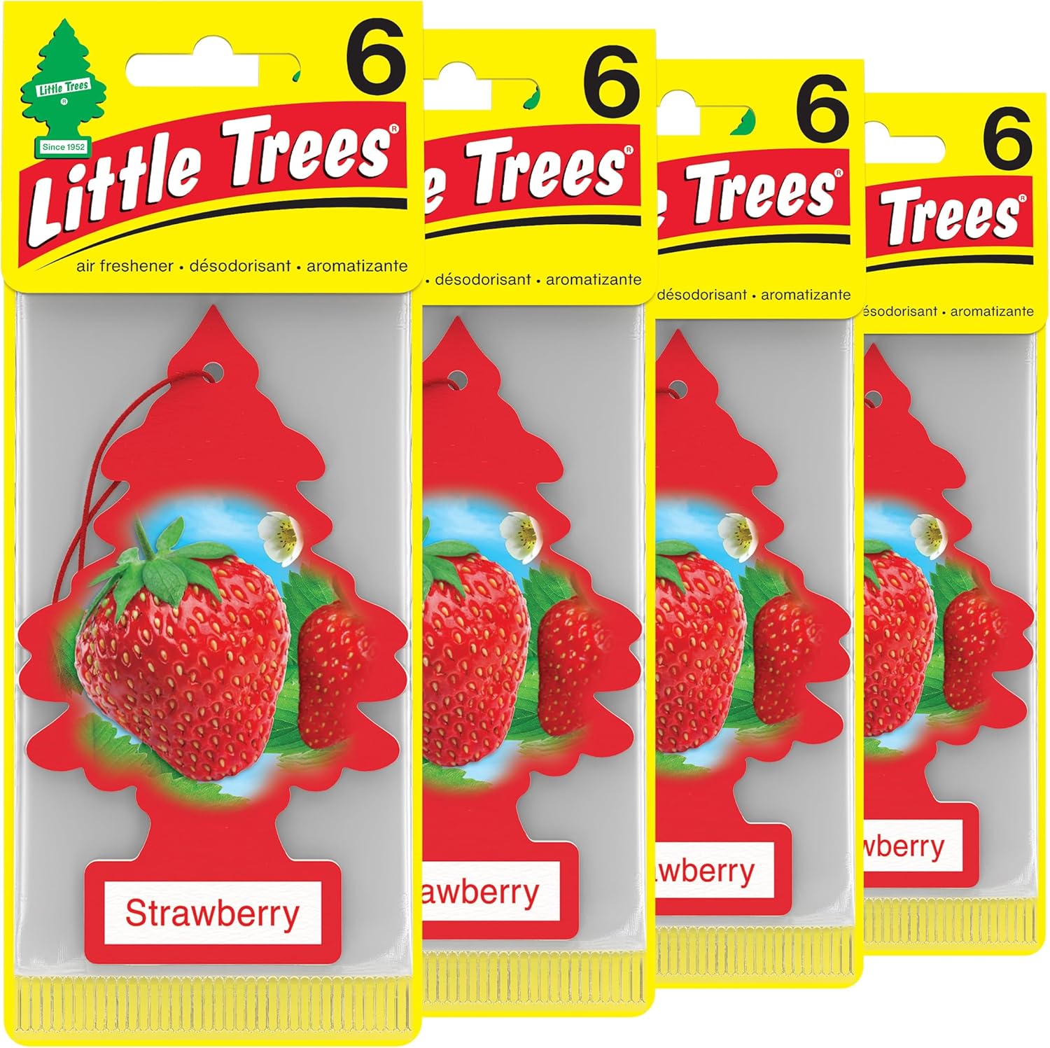 LITTLE TREES Air Fresheners Car Air Freshener. Hanging Tree Provides Long Lasting Scent for Auto or Home. Strawberry, 24 Air Fresheners (Pack of 6)