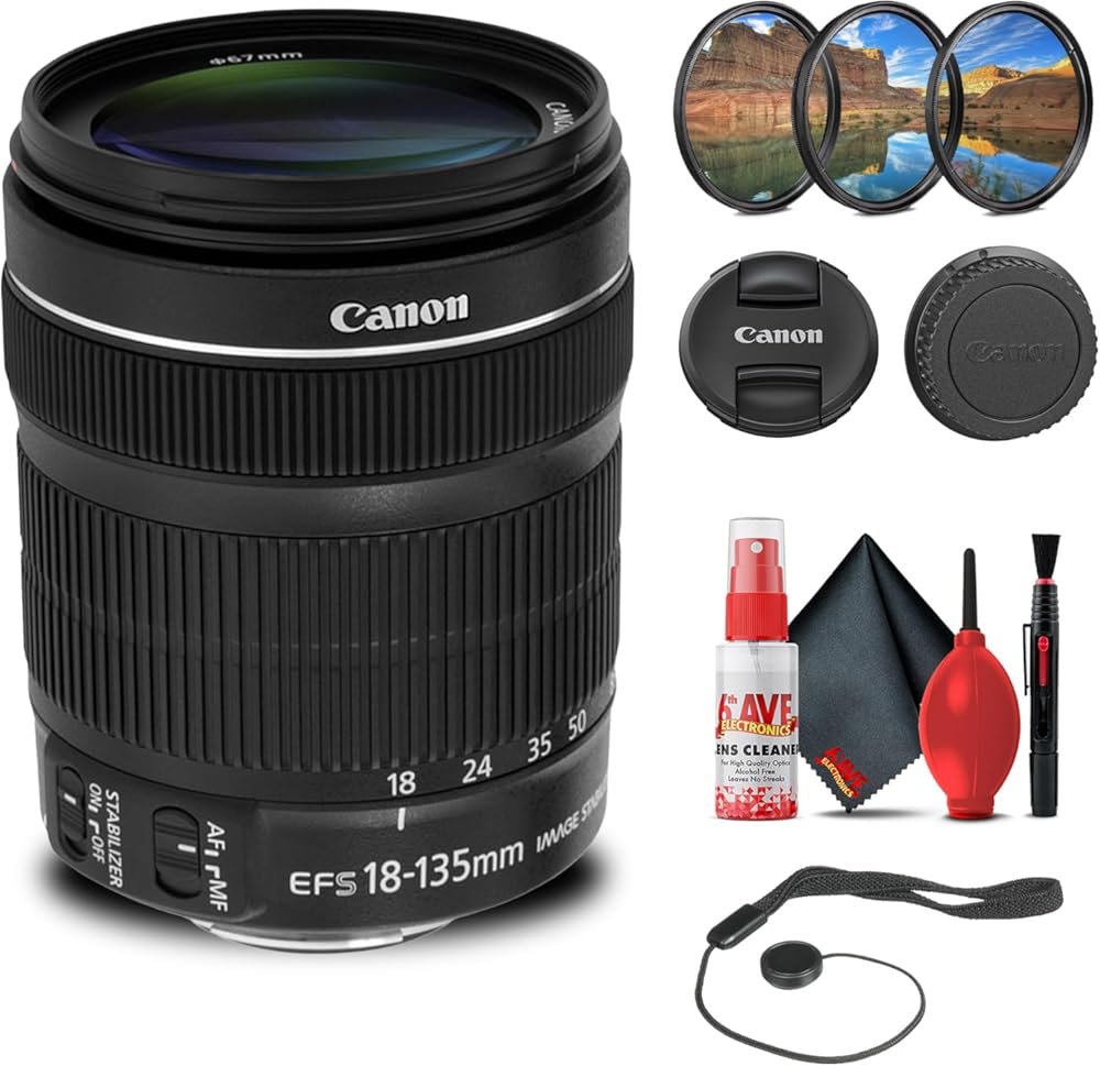 Canon EF-S 18-135mm f/3.5-5.6 is STM Lens with Filter kit + Cleaning Kit + Cap Keeper (Renewed)