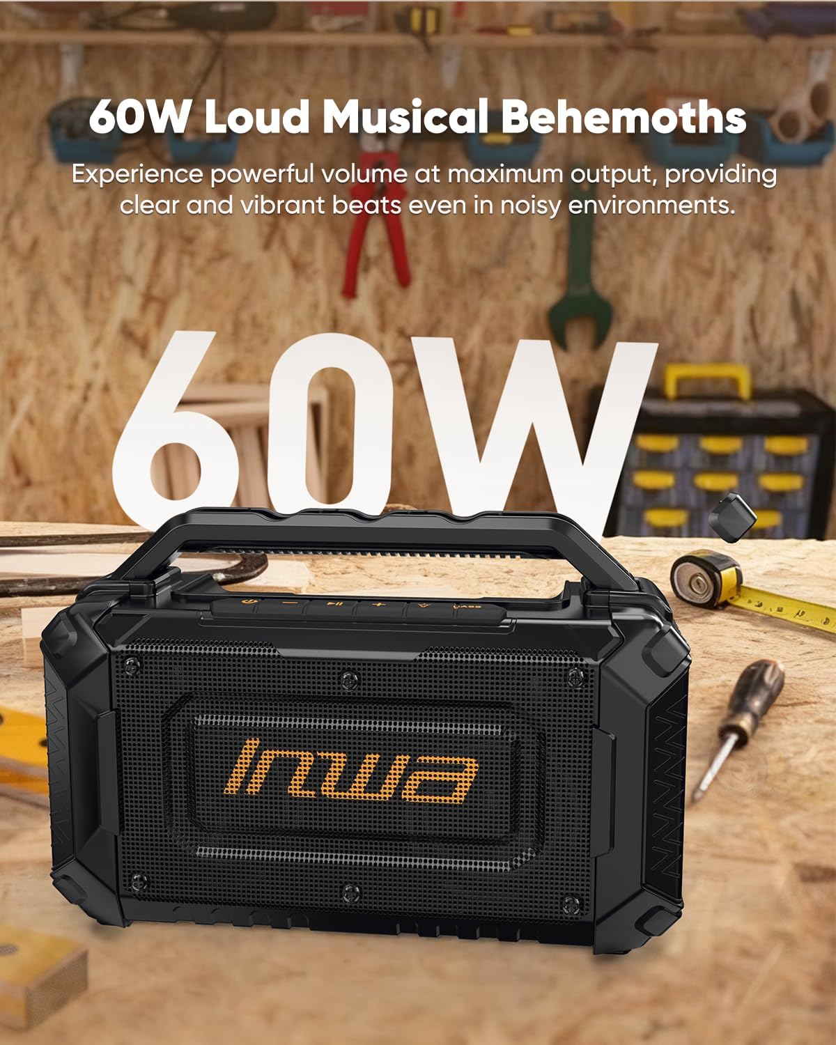 Inwa Portable Bluetooth Speakers Compatible with DeWalt 20V/FLEXVOLT & Milwaukee M18 Battery, 60W Outdoor Jobsite Wireless Speakers, Loud Boombox with RGB Lights & Aux for Work/Workshop/Garage(Black)