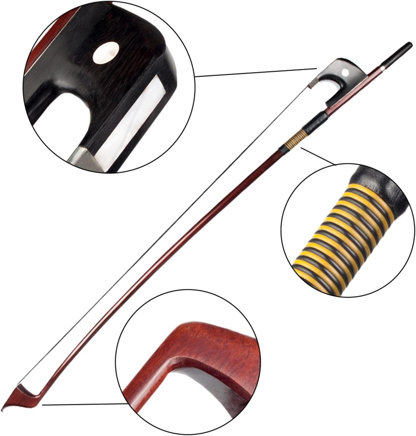 TSTS 4/4 Double Bass Bow Brazilwood Stick Ebony Frog Straight Stick Smooth Surface White Horsehair Full Size Violin Bow