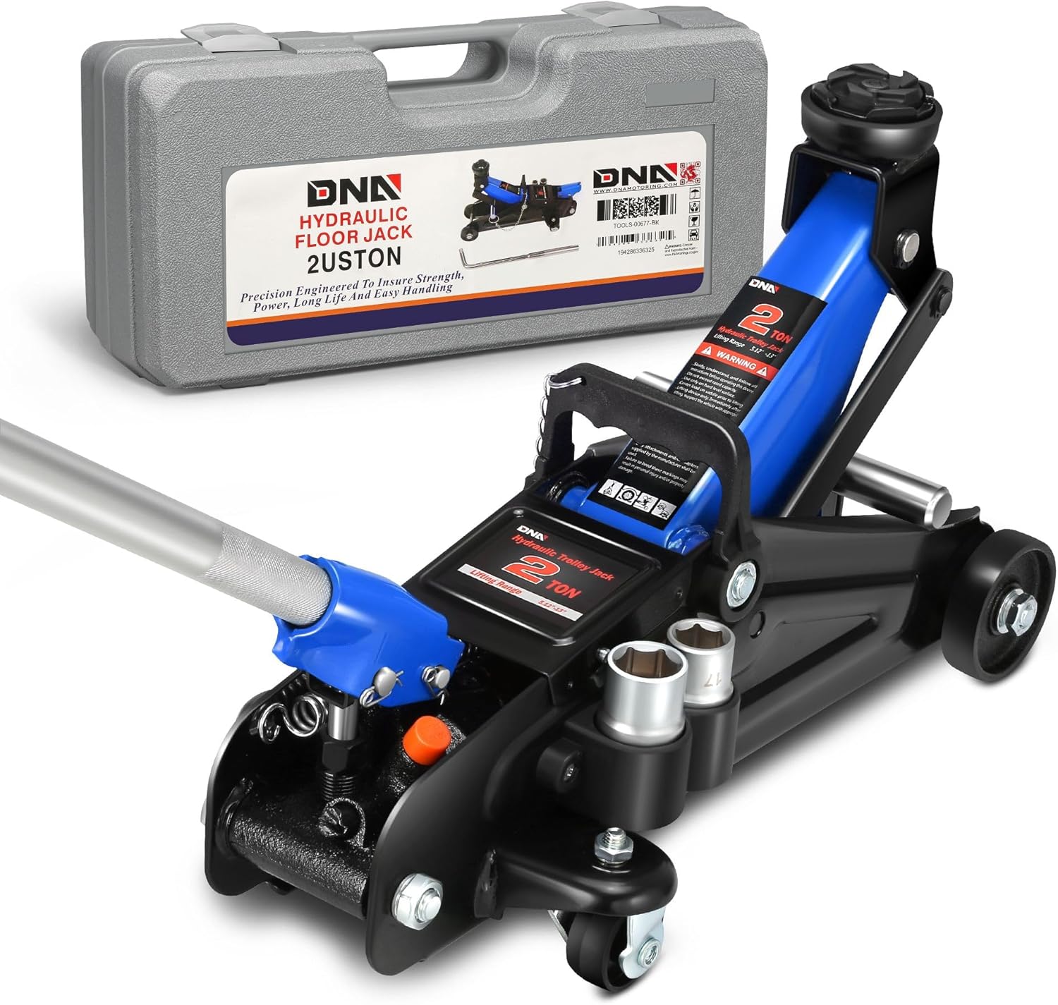 DNA Motoring Floor Jack with Socket and Lock, Low Profile Hydraulic Trolley Jack for Cars Lift, 2 Ton (4000 lbs) Capacity, Lifting Range 5.12