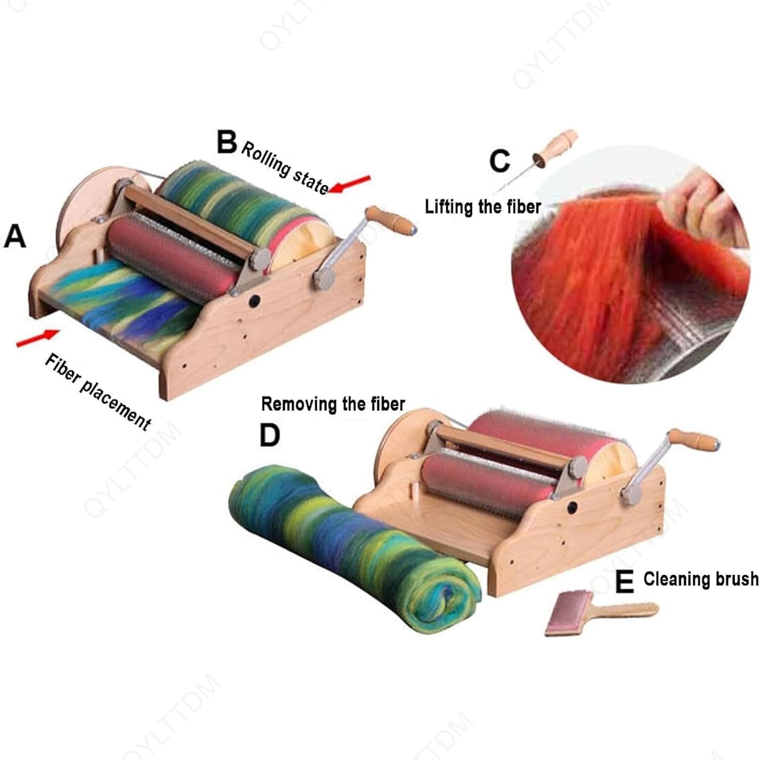 Wool Blending Board Carding Brush Set, Wide Drum Carder, Drum Diameter 315mm, Adjustable Roller Gap Drum Carding Machine, Tooth Pitch Can Set, for Creation, Mix Colors, Organize Wool Fibers