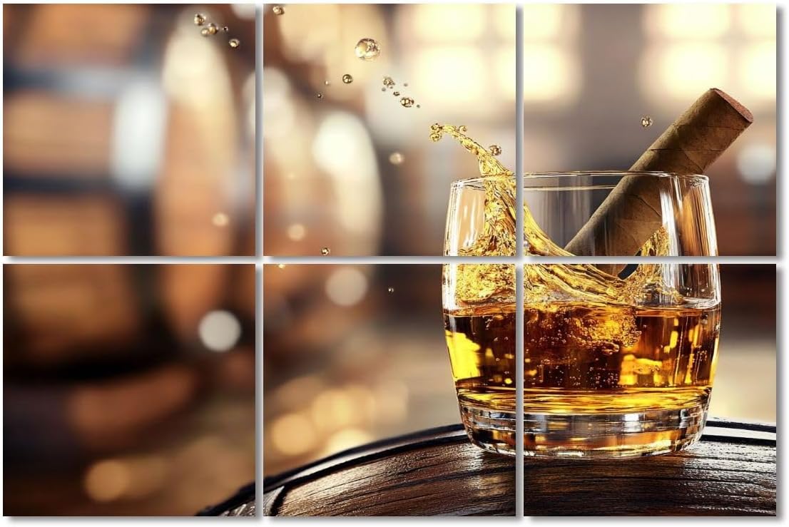 6 Pack Art Acoustic Panels Sound Absorbing Cigar Wine Whisky Liquor Still Life Whiskey Glass Spraying Liquid Decorative Soundproof Wall Panels Self Adhesive for Recording Studios Office 72