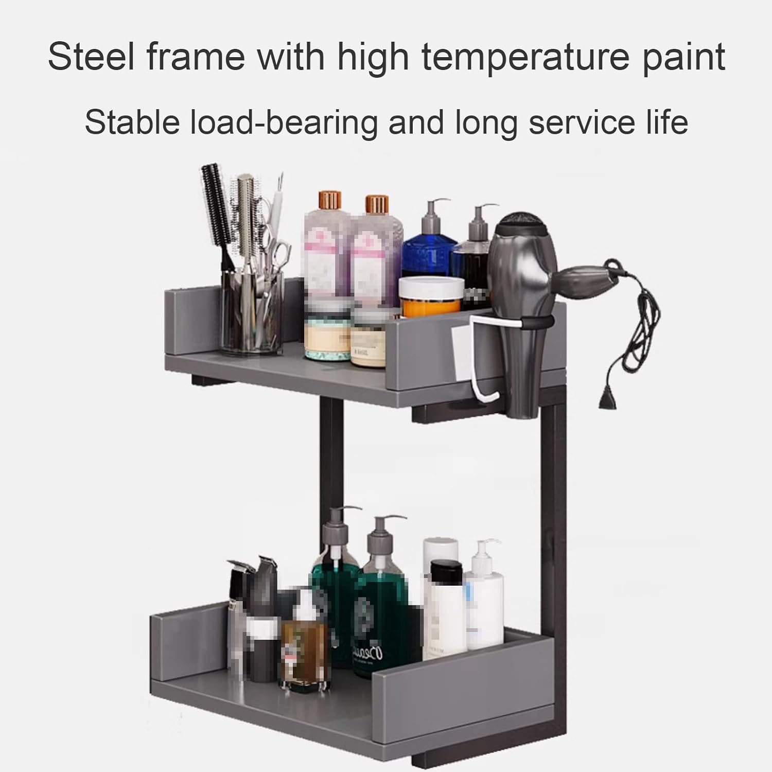 Salon Stations for Hair Stylist, Modern Wall Mount Barber Hair Styling Tool Storage Cabinet, Open Storage Beauty Spa Salon Equipment , Bathroom Corner Salon Station Makeup Organizer with Hair Dryer