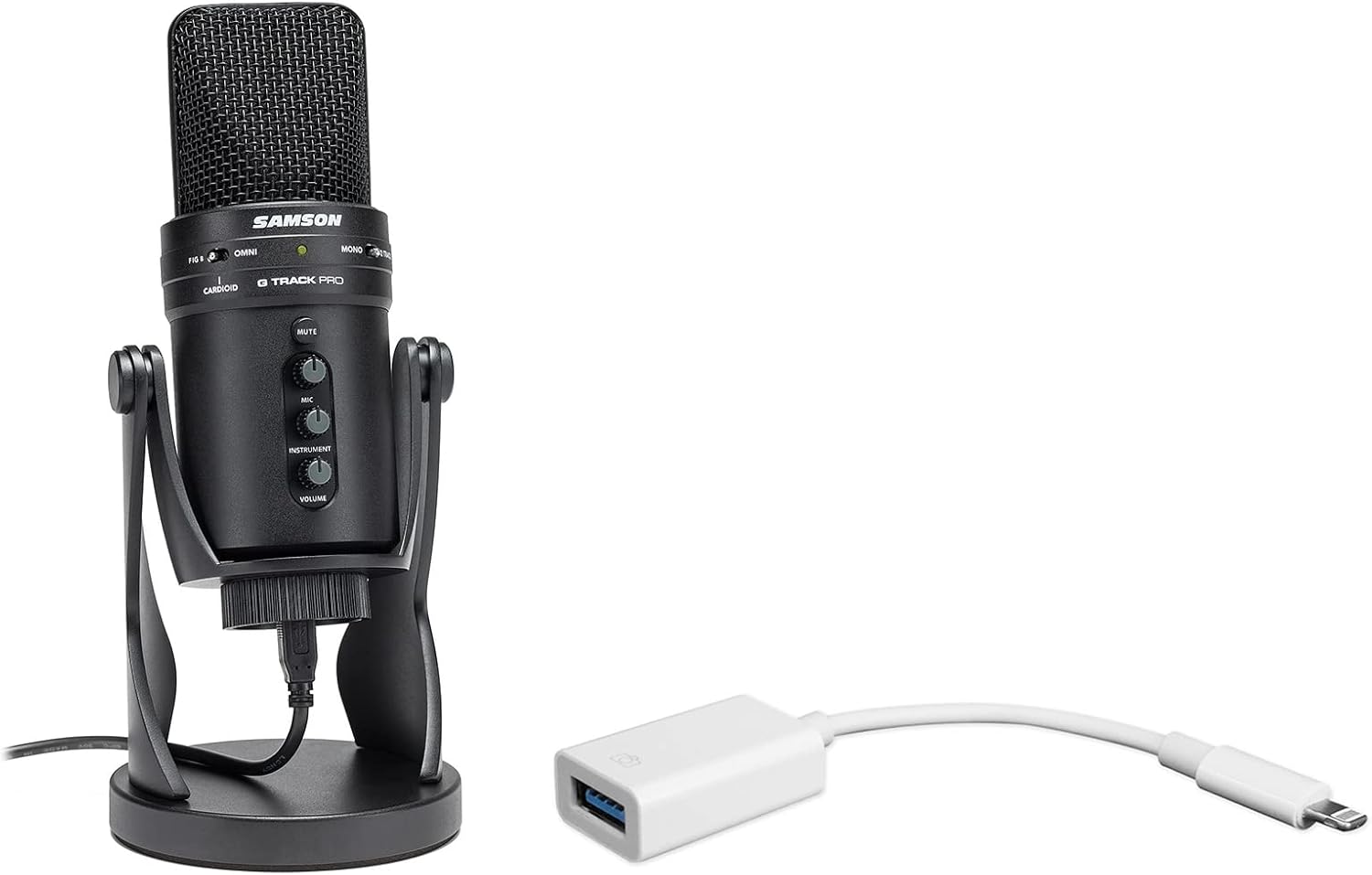 Samson G-Track Pro Studio USB Condenser Microphone Mic+Built in Audio Interface Bundle with Rockville iUSB USB-A to Lightning Adapter Dongle USB (2 Items)