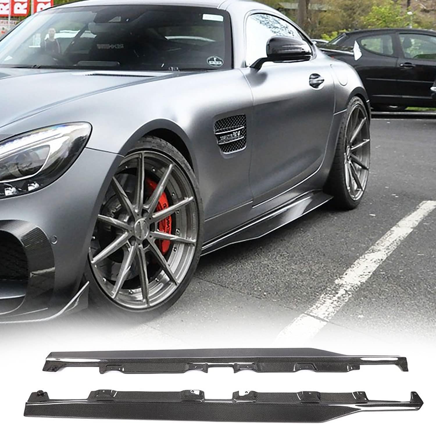 WASHLA Carbon Fiber Car Side Skirt for Mercedes-Benz AMG GT AMG GT 2015-2017, Side Skirt Extension Splitter Diffuser Side Skirts Extension Rocker Panel Splitter Lip, WASHLA-8912568162729