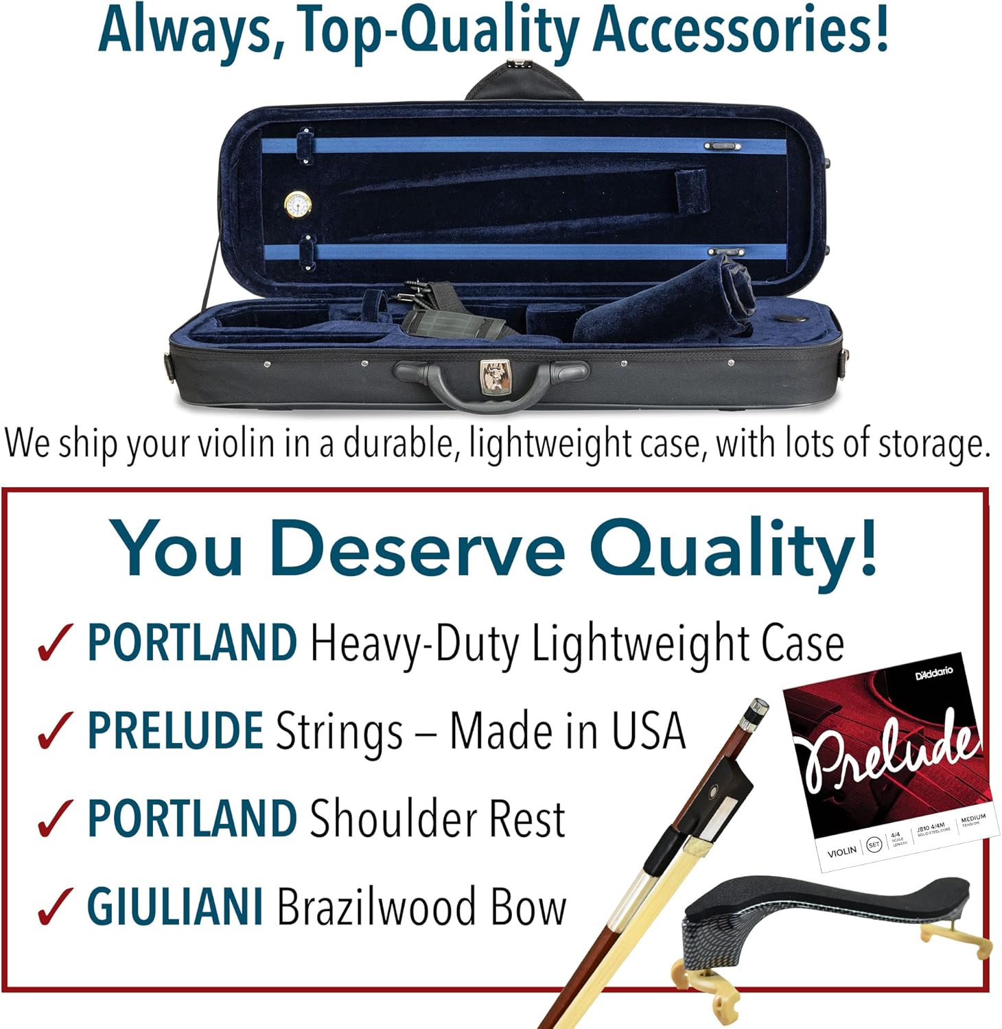 Bunnel Premier Violin Outfit 1/2 Size - Carrying Case and Accessories Included — Solid Maple Wood and Ebony Fittings By Kennedy Violins