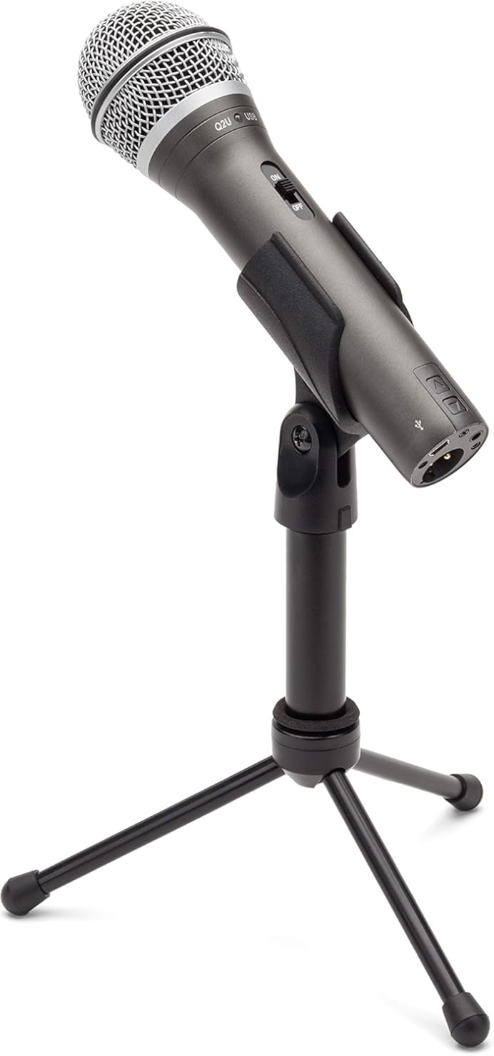 Samson Technologies Q2U USB/XLR Dynamic Microphone Recording and Podcasting Pack (Includes Mic Clip, Desktop Stand, Windscreen and Cables), silver (Renewed)