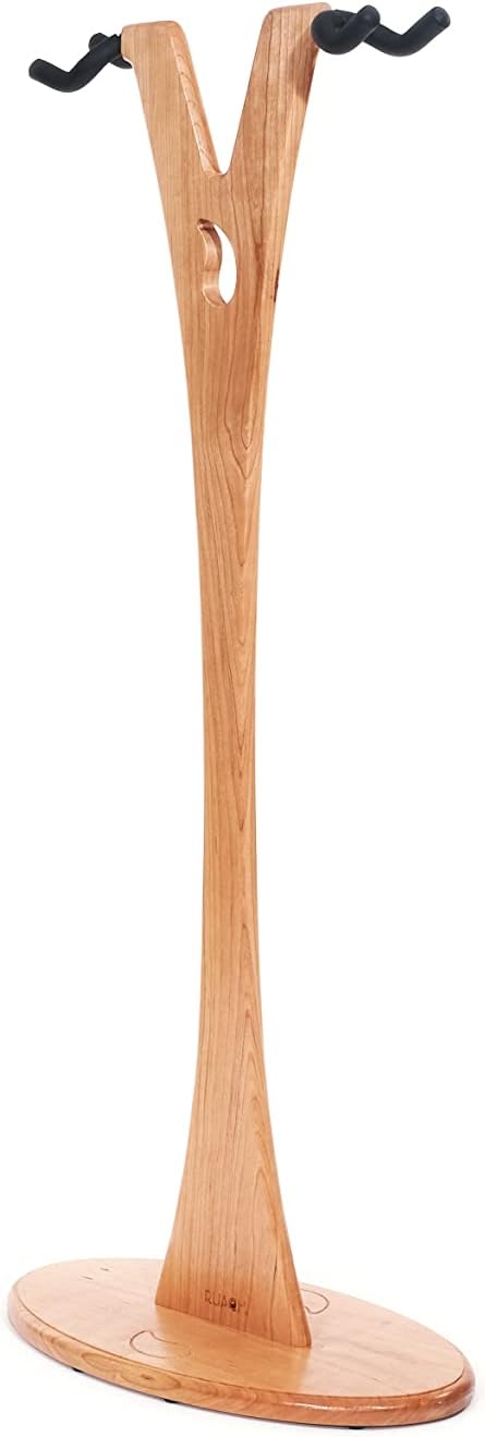 Ruach GS-2 Dual Bass, Acoustic and Electric Wooden Guitar Stand - Cherry
