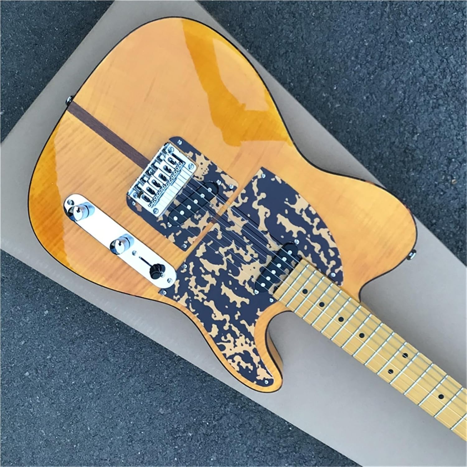 Beginner Electric Guitar Kits Orange Double Sided Tiger Grain Sandwich Solid Wood Body Professional Electric Guitar