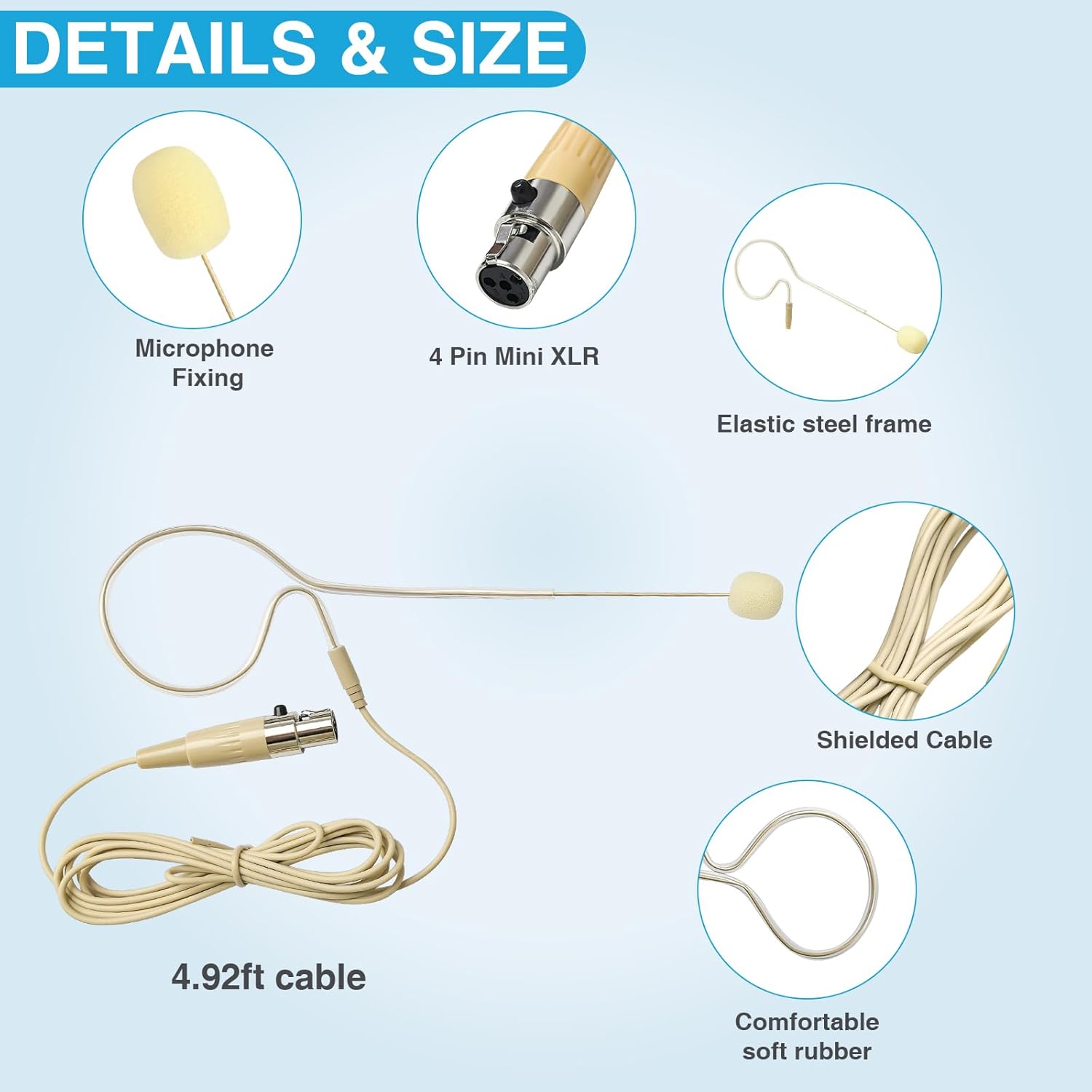 5 Pack Headset/Headworn Microphone Single Earhook Headset Microphone Mini XLR 4Pin TA4F Plug Hanging Condenser Omnidirectional Mic Compatible with Shure,1.5m Cable and Windscree