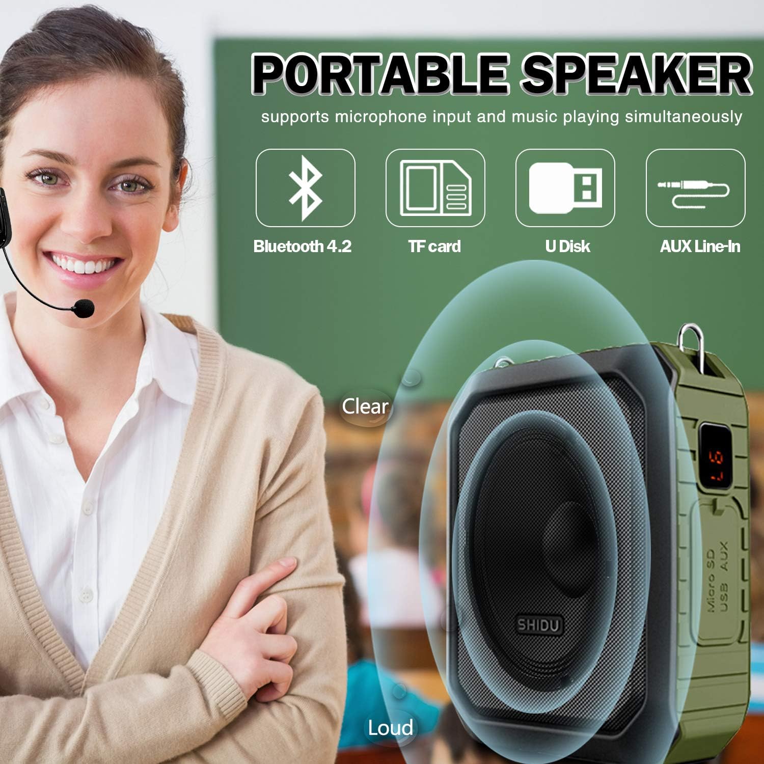 18W Wireless Bluetooth Waterproof Voice Amplifier Portable Headset Microphone with Speaker Small Personal Microphone for Teachers, Outdoors