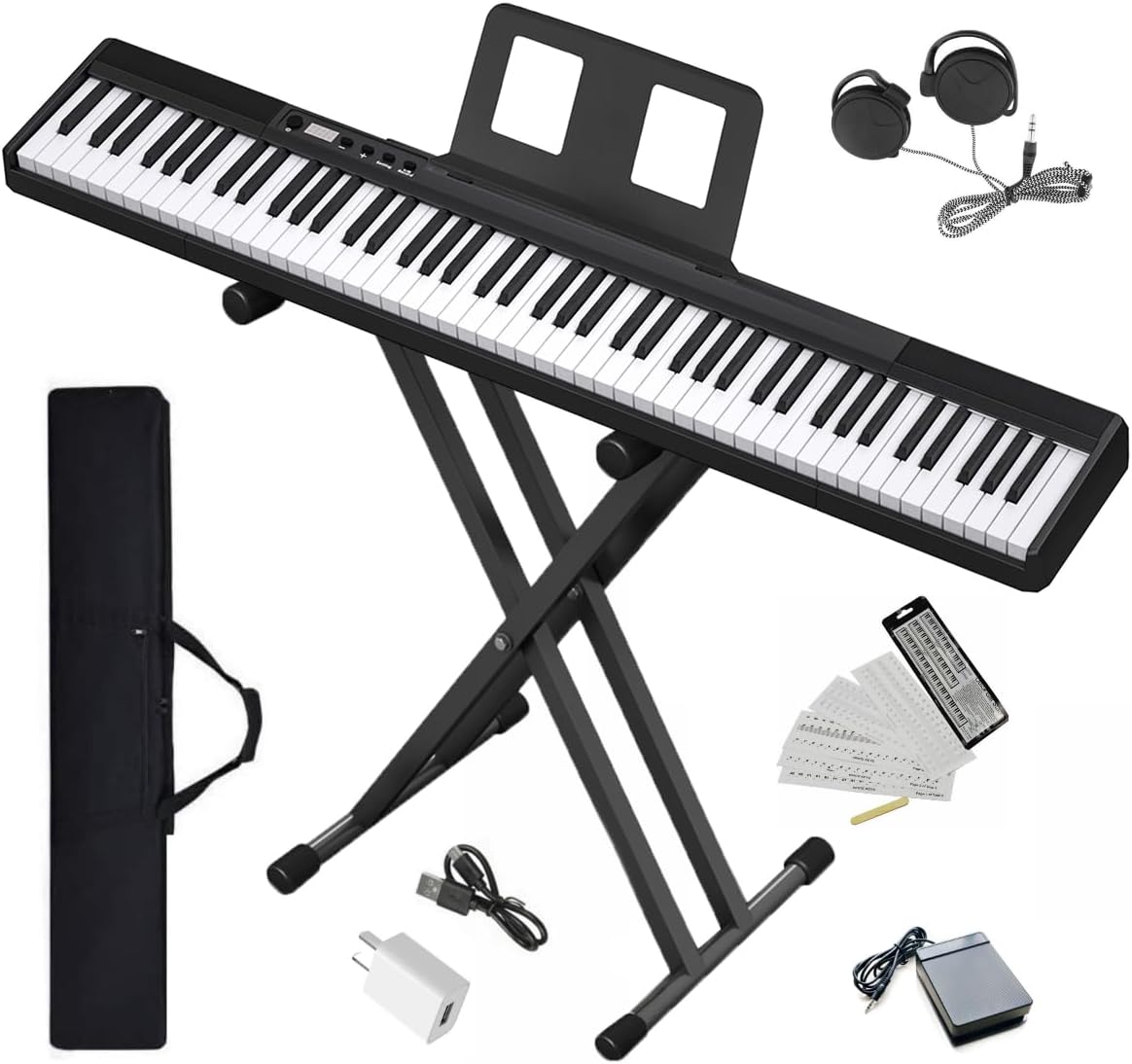 Longeye Piano Keyboard 88 Keys Compact Digital Piano for Beginners with Full Size Semi Weighted Keys, Sustain Pedal, Headphones, Carrying Case (88 Key With Stand, Black)