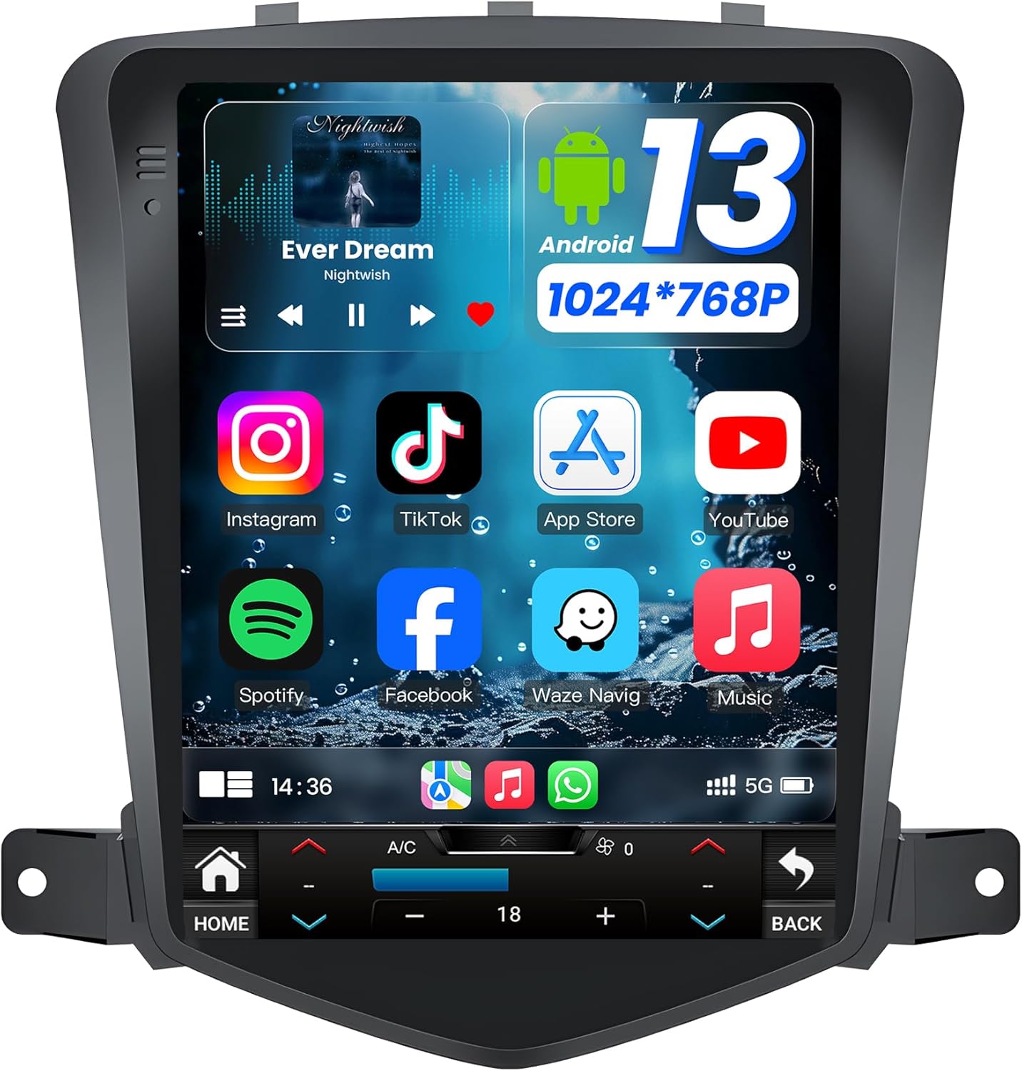 Upgrade Car Stereo for Chevrolet Chevy Cruze 2009-2015: Wireless Carplay Andriod Auto HD IPS Touchscreen Head Unit Radio Backup Camera GPS SWC 5G WiFi FM