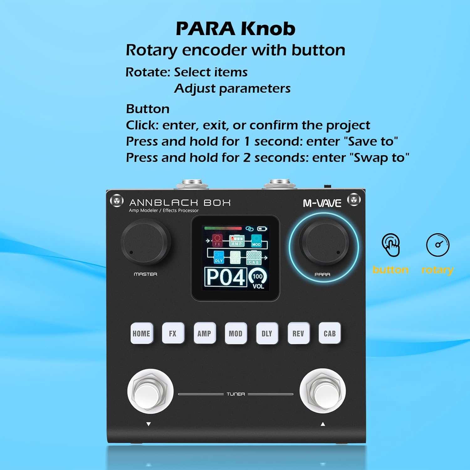 M-VAVE ANN Black Pedal Box Multi Effects Guitar Base Pedal - 80 Editable Presets With APP Create Your Paremeters Build in Battery