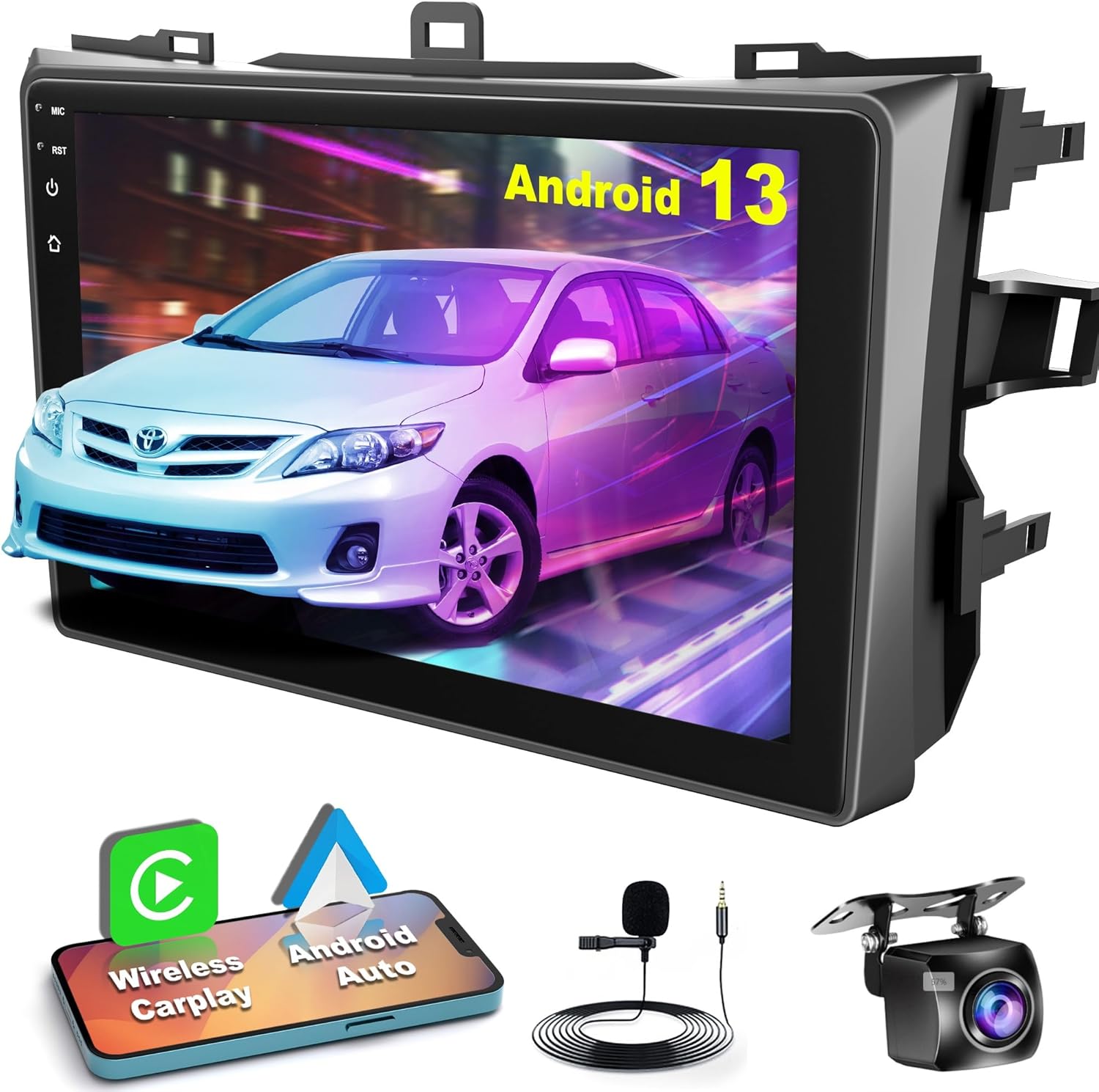 Android 13 Car Stereo for Toyota Corolla 2009-2013 with Wireless Carplay& Android Auto, 9 Inch Corolla Car Radio Support Buetooth5.2/Voice Control/5G WiFi/GPS/Backup Camera/SWC/FM IPS Screen,4+64GB