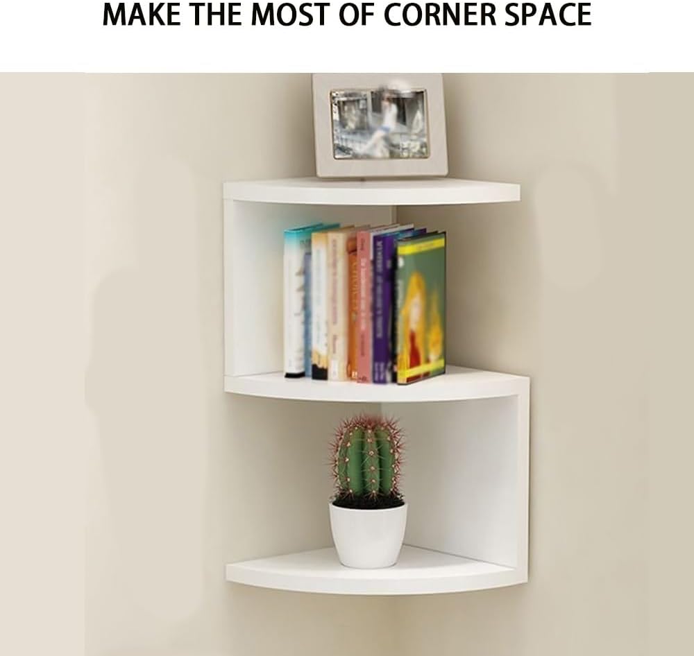 Corner Shelf Wall Mount, 3-Tier Floating Corner Bookshelf, Plant Shelf for Bedroom, Living Room, Bathroom, Home Office(White,22.2 X 10.2 X 10.2IN)