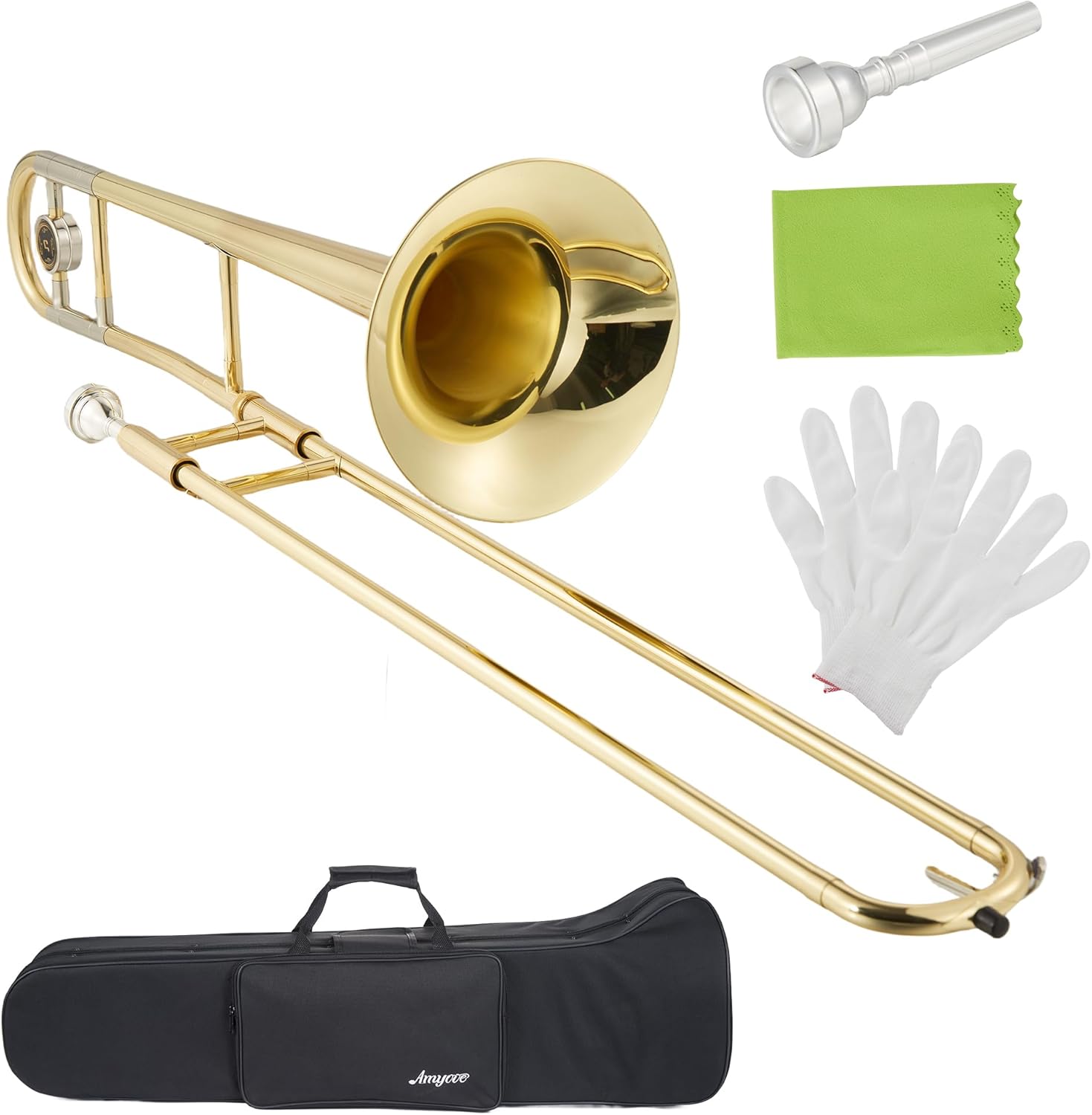 GarveeLife B Flat Alto Trombone for Beginners - Brass Trombone with Mouthpiece, Case, Cleaning Cloth, Gloves and Cleaning Rod, Professional Musical Instruments for Students - Gold Lacquer