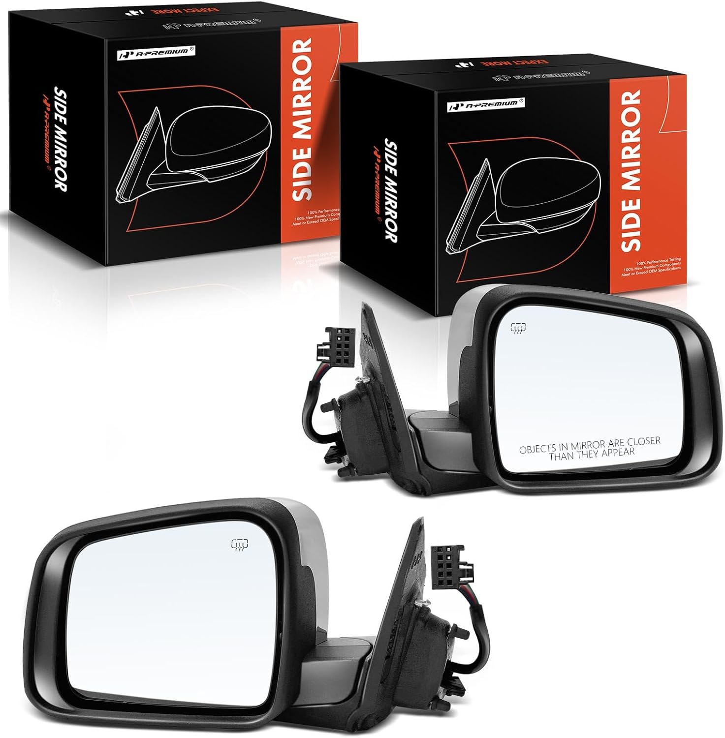 A-Premium Pair (2) Driver and Passenger Side Power Door Mirror - Compatible with Dodge Durango 2014-2022 - Heated Manual Folding Chrome Outside Rear View Mirror