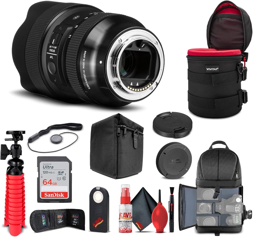 Sigma 14-24mm f/2.8 DG DN Art Lens for Sony E (213965) Bundle + Backpack + 64GB Card + Lens Case + Card Reader + Cleaning Set + Flex Tripod + Memory Wallet + IR Remote + Cap Keeper