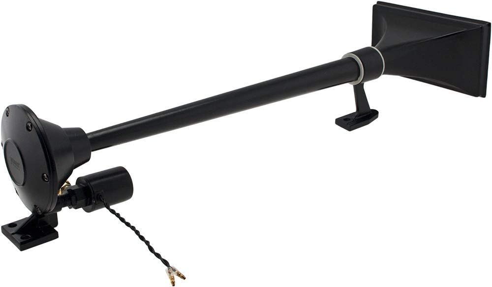 Vixen Horns Train Horn for Boat/Truck/Car. Air Horn Waterproof Black Single Trumpet + Cover. Super Loud dB. Marine Grade Finish. Fits 12v/24v Vehicles like Semi/Pickup/Jeep/SUV VXH1264B
