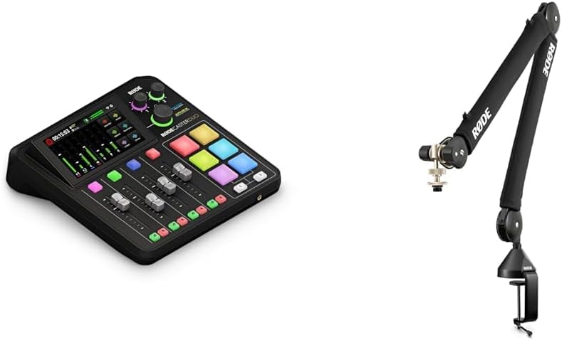 RØDE RØDECaster Duo All-in-One Production Solution for Podcasting, Streaming, Music Production and Content Creation & RØDE PSA1+ Professional Studio Arm with Spring Damping and Cable Management, Black