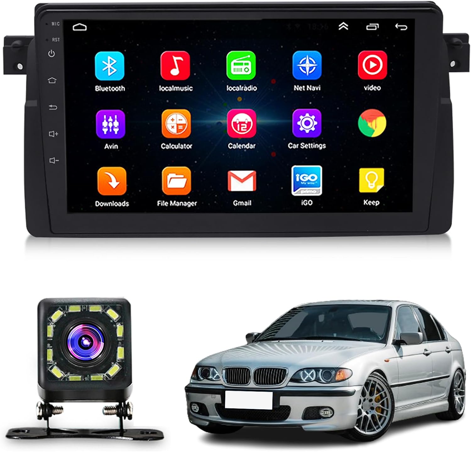 9 inch Car Screen for BMW E46 (1998-2005), Multimedia Video Audio Player, Android 10 Car Radio with Android Auto/CarPlay/GPS/WiFi/Bluetooth/AM/FM Radio(Size:Octa Core 4+64G)