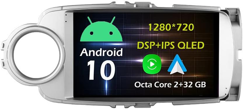 9'' Android 10 in Dash Car Stereo Radio Fit for Toyota Yaris 2012 13 14 15 16 17 Silver Head Unit GPS Navigation Carplay Android Auto DSP 4G WIFI Bluetooth
