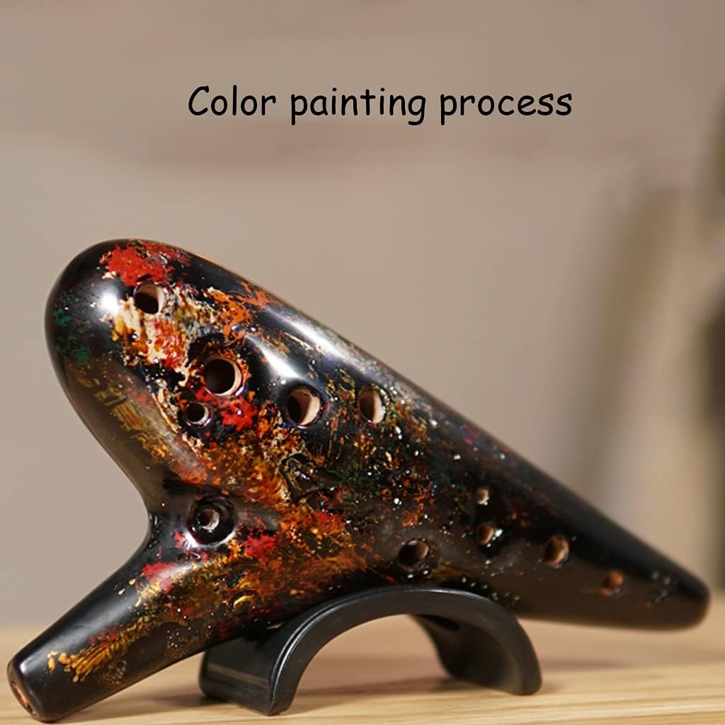 Beginner 12 Hole Alto C Color Lacquered Ceramic Ocarina, Creative Submarine Style Student Wind Instrument, Art Gifts (Color : Mottled, Size : AC)