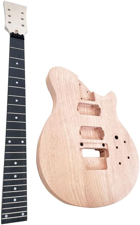 DIY Electric Guitarr Kit 6 String Handed with Mahogany Body Hard Maple Neck Rosewood Fingerboard Black Hardware Build Your Own Guitarr for Beginner.