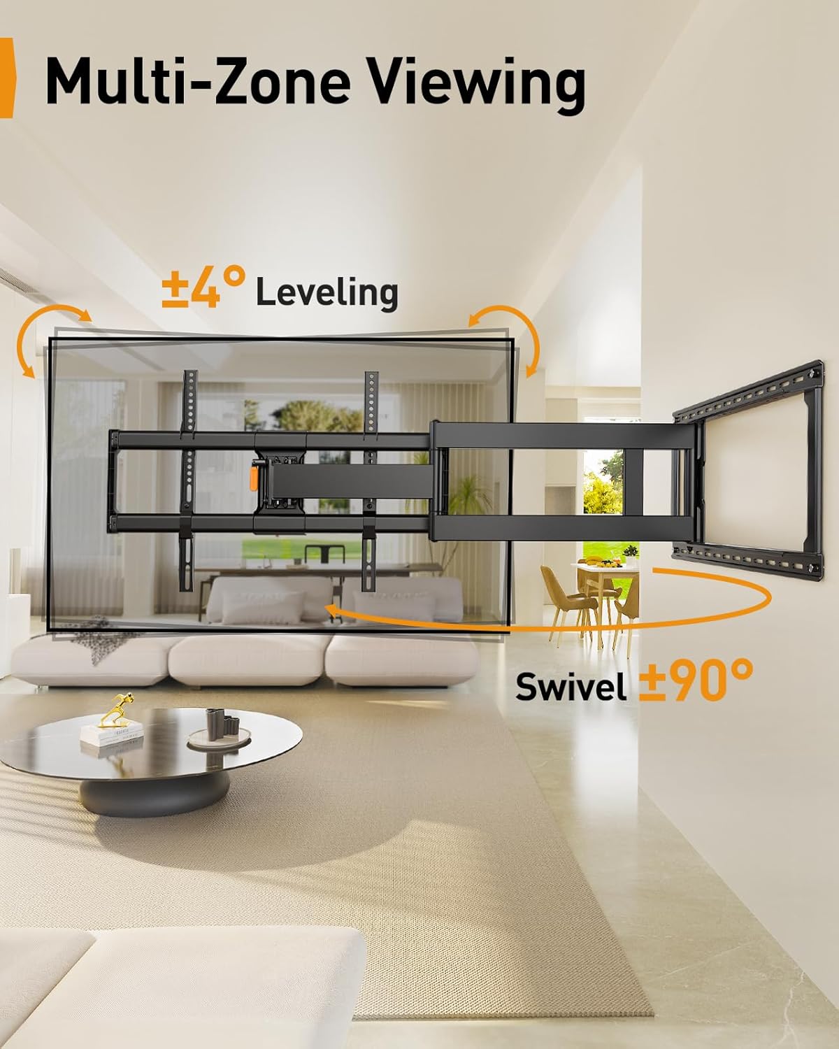 Perlegear Long Arm Full Motion TV Wall Mount for 42–97 Inch TVs up to 150 lbs, Pre-Assembled TV Mount with Full Swivel, Tilt and Extension, Fits 8″/12″/16″/24″ Wood Studs, Max VESA 800x400mm, PGXLF02