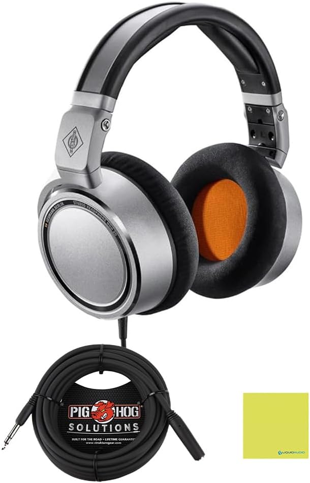 Neumann NDH 20 Closed-Back Studio Headphone Bundle w/Pig Hog PHX14-25 Headphone Extension Cable Polishing Cloth