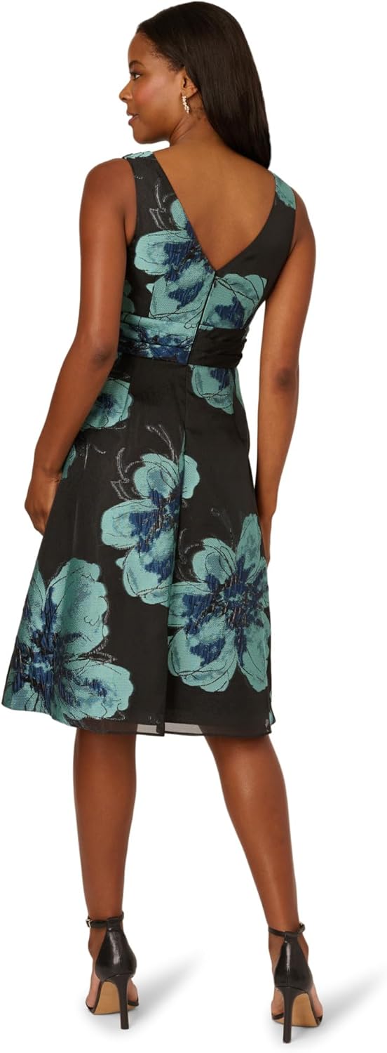 Adrianna Papell Floral Jacquard Belted A Line Midi Dress