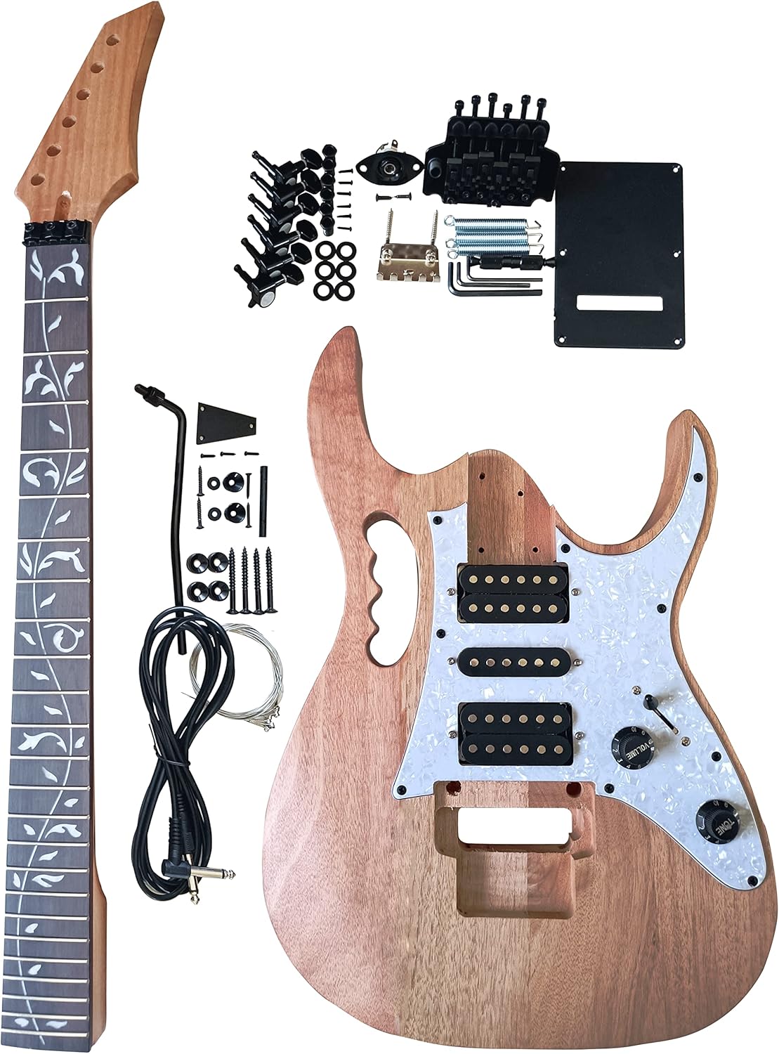 sdwutong Unfinished Electric Guitar Kit Set Electric Guitar Kits in IBZ Style - Mahogany Body and Neck - Rosewood Fingerboard and All Components Included (7V)