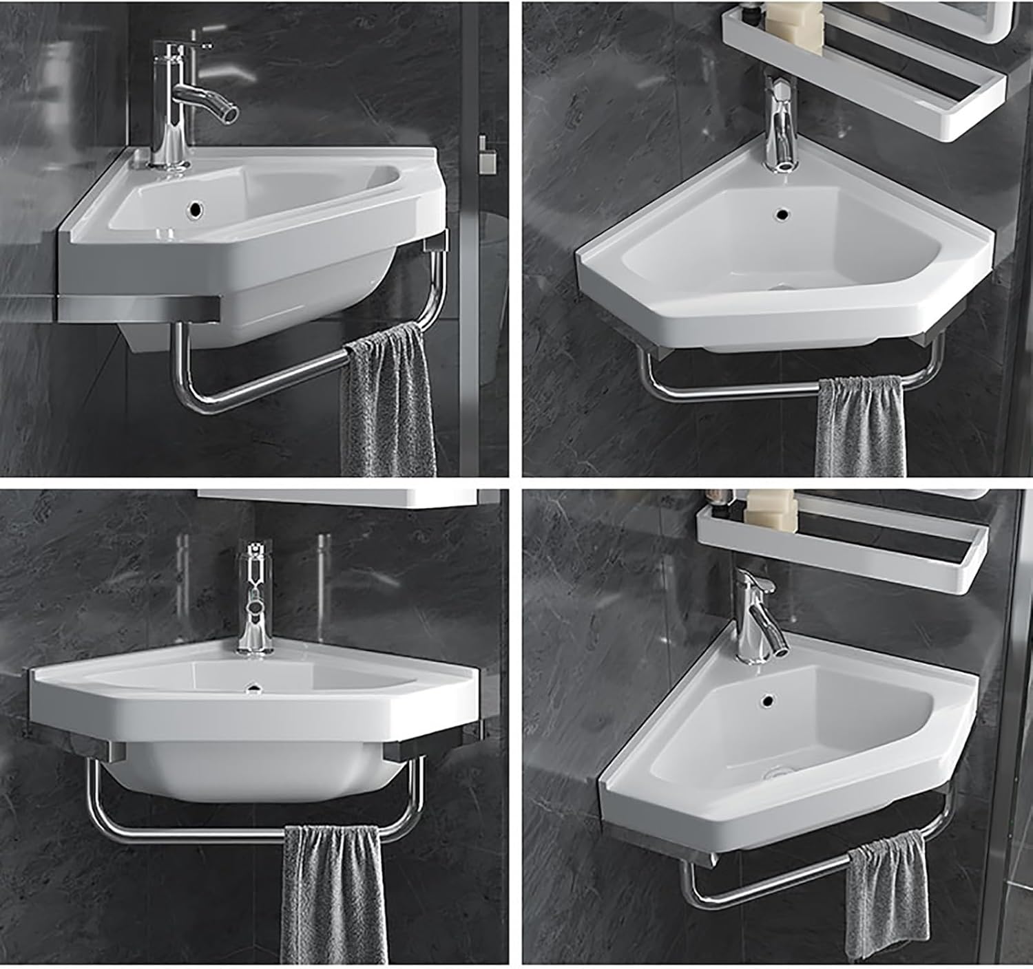 Wall Mount Corner Sink, Pure White Porcelain Ceramic Vessel Sink, Small Vanity Sink Lavatory Wash Hand Basin, with Faucet Drain Towel Bar, for Restaurant, Bar, Cafe, Salon & Spa ( Size : 42*42cm/16.5*