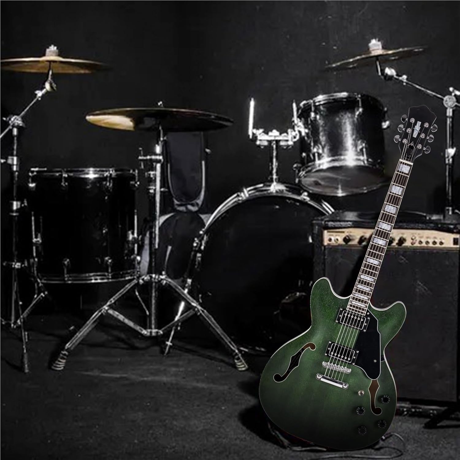 Beginner Electric Guitar Kits 22 Fret Semi Hollow Jazz Electric Guitar(Red)