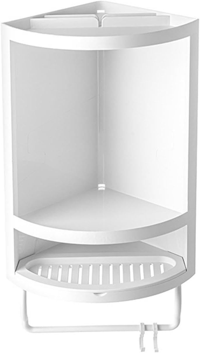 Qianly Corner Shower Rack Shower Storage Basket Easy to Install Space Savers Wall Mount Float Shelves for Kitchen Hotels Home, White