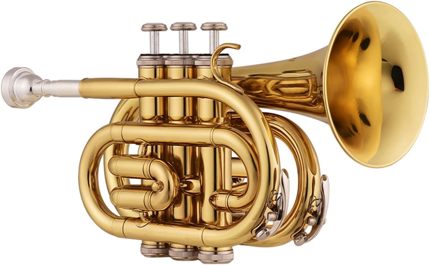 KESHUO Mini Pocket Trumpet Bb Flat Brass Material Wind Instrument with Mouthpiece Gloves Cleaning Cloth Carrying Case Trumpets (Color : 1)