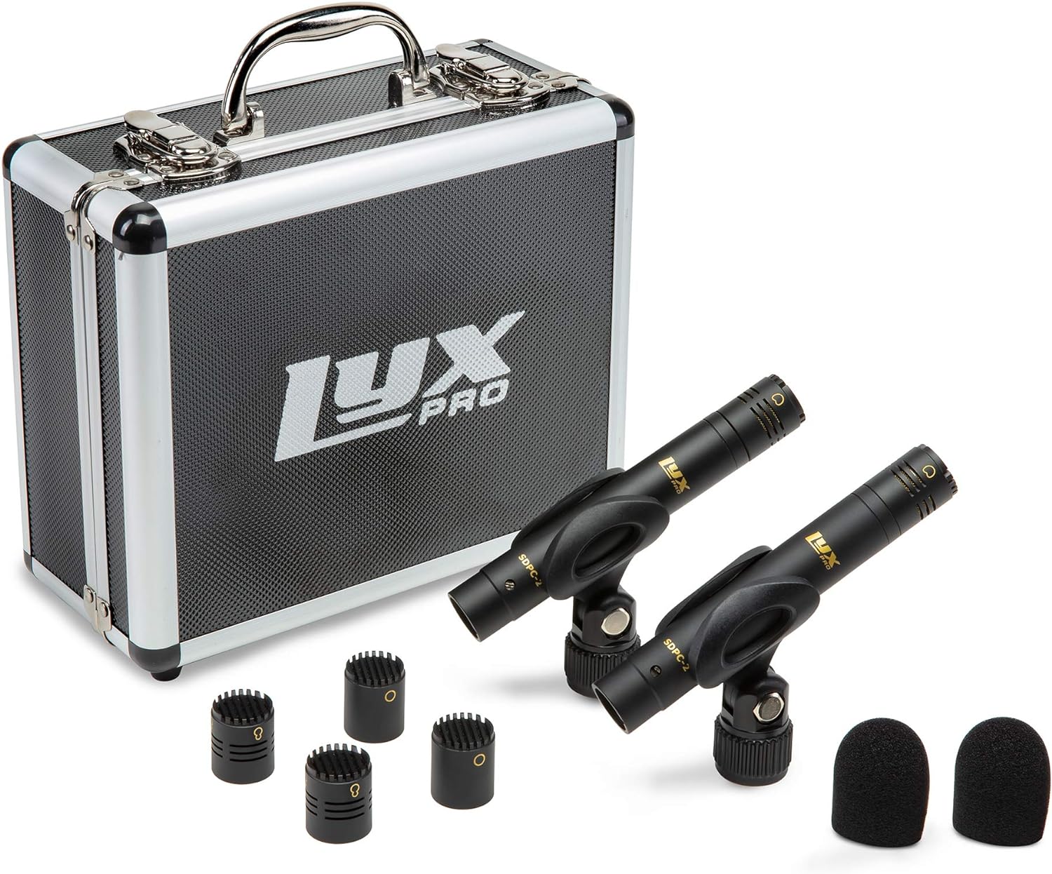 LyxPro SDPC-2 Stereo Pair of Pencil Condenser Stick Instrument Microphone Set, Interchangeable Omni, Cardioid & Super Cardioid Capsules Included, Professional Audio Recording Acoustic & Woodwind Sound