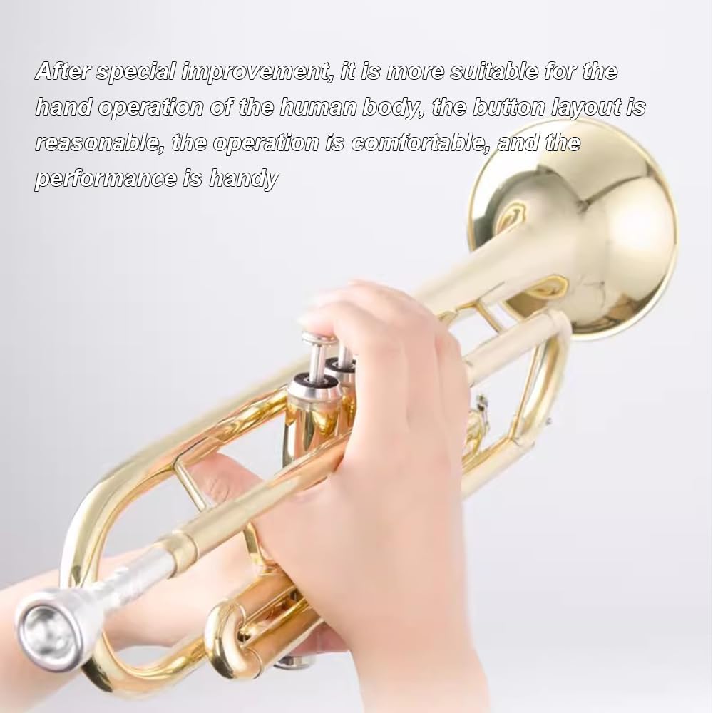 B-Flat Trumpet Suitable for Beginners, Brass Lacquered Gold Wind Instruments for Professional Performance Examinations, Western Instruments for Bands