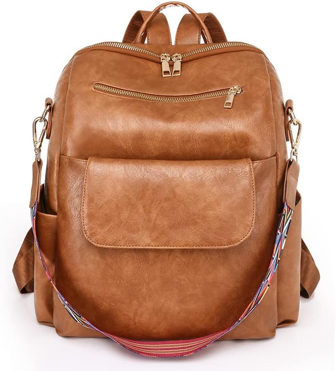 TopTTanBo Backpack Purse for Women Fashion PU Leather Ladies Travel Shoulder Bags with Anti-theft Pocket (Brown)