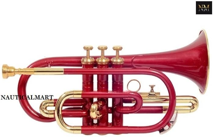 Musical Cornet Trumpet Bb Flat Professional Long Bell Cornet Mouthpiece Instrument For Beginner Student (Red Brass)
